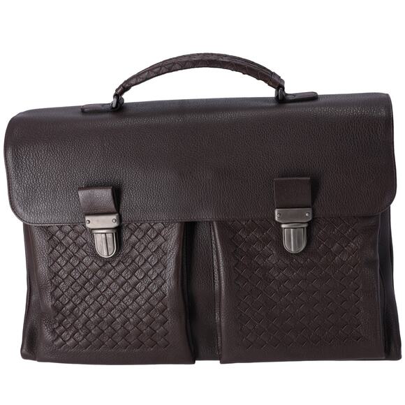 BOTTEGA VENETA Intrecciato Business Bag Dark Brown Leather - Picture 1 of 8